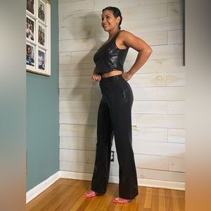 2 piece black sequin top and pant set